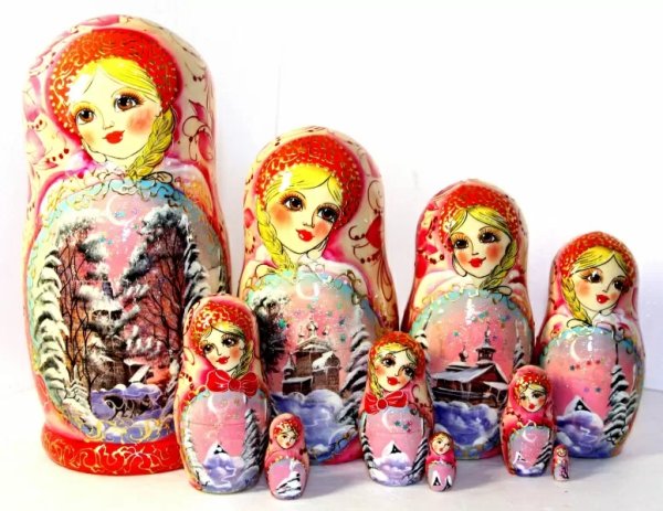 Матрешка Пейзаж акварель роз. 10м25