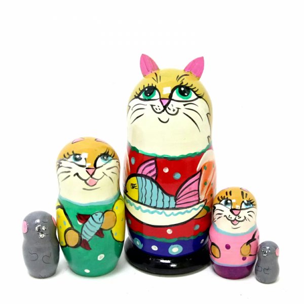 Матрешка Кот с рыбкой (с ушами) ВП 5м15см