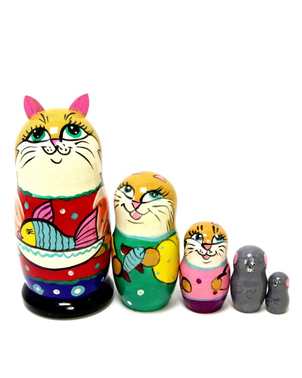 Матрешка Кот с рыбкой (с ушами) ВП 5м15см