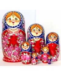 Матрешка Лена сине-красная 7м21