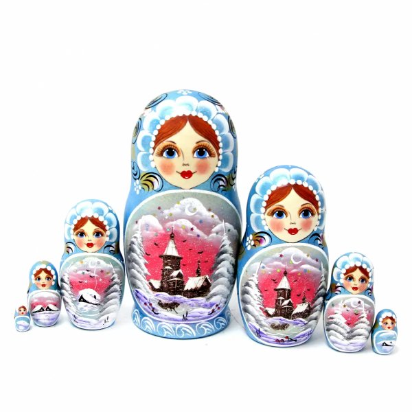 Матрешка Пейзаж (голубая)7м21