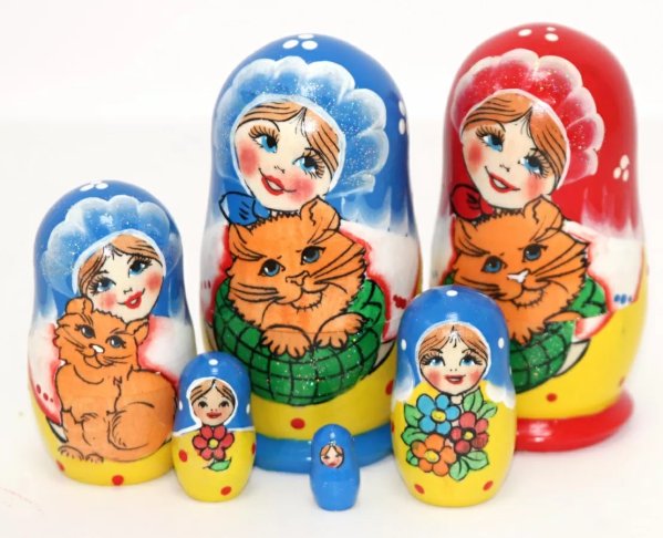 Матрешка Девочка с котом 5м9