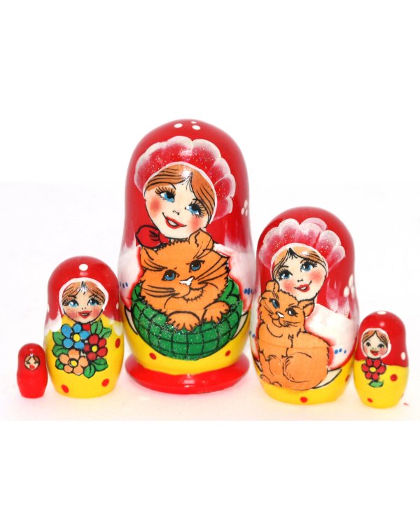 Матрешка Девочка с котом 5м9