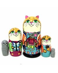 Матрешка Кот с мышкой (с ушами) ВП 5м15см