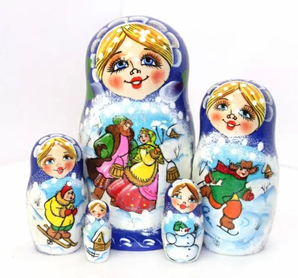 Матрешка Народные гуляния синяя 5м14