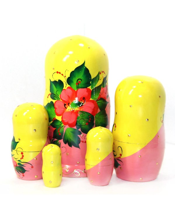 Матрешка Флора желт.\роз. 5м17