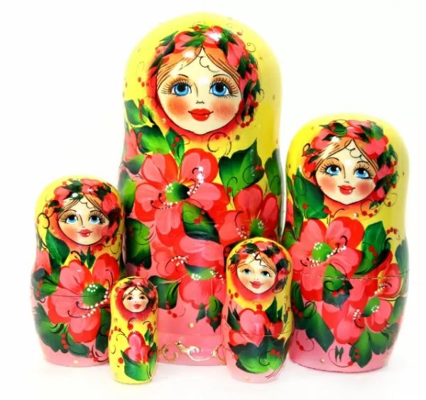 Матрешка Флора желт.\роз. 5м17