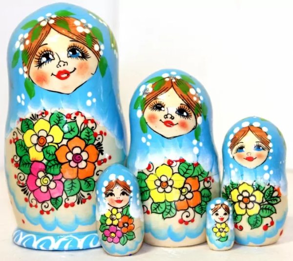 Матрешка Ситцевый узор синяя 5м14