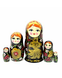 Матрешка Оксана с птичкой (черная) 5м17см