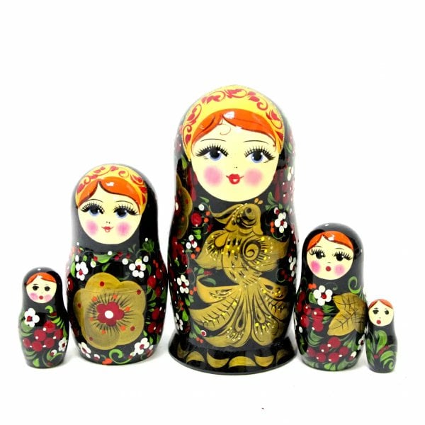 Матрешка Оксана с птичкой (черная) 5м17см