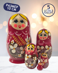 Матрешка Оксана бордовая 5 в 1, 10 см - K11