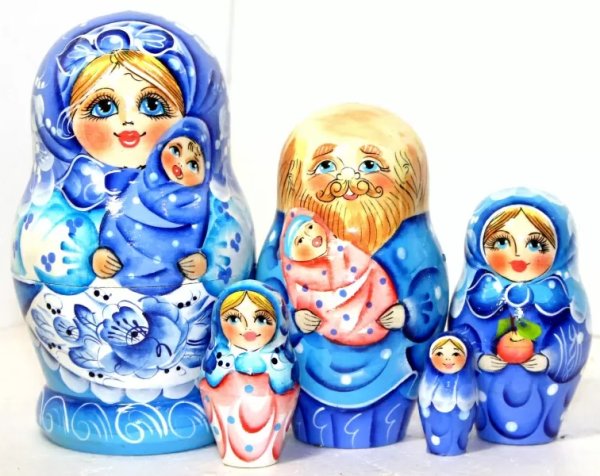 Матрешка Семья гжель 5м17