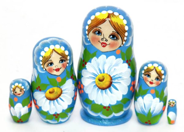Матрешка Ромашка синяя 5м9