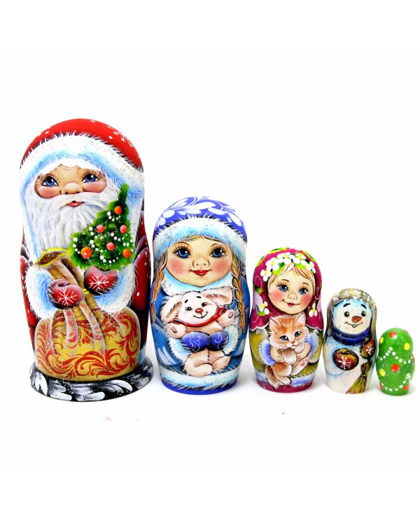 Матрешка Дедушка Мороз со снежинками 5м 17см