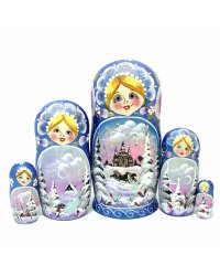 Матрешка Пейзаж А (синяя перламутровая) 5м17