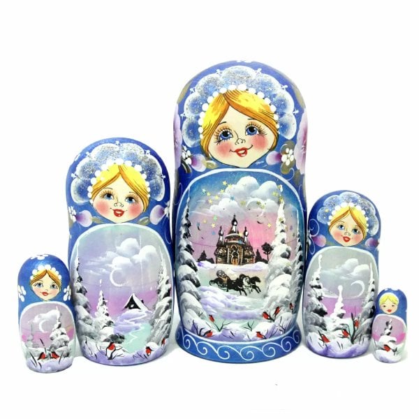 Матрешка Пейзаж А (синяя перламутровая) 5м17