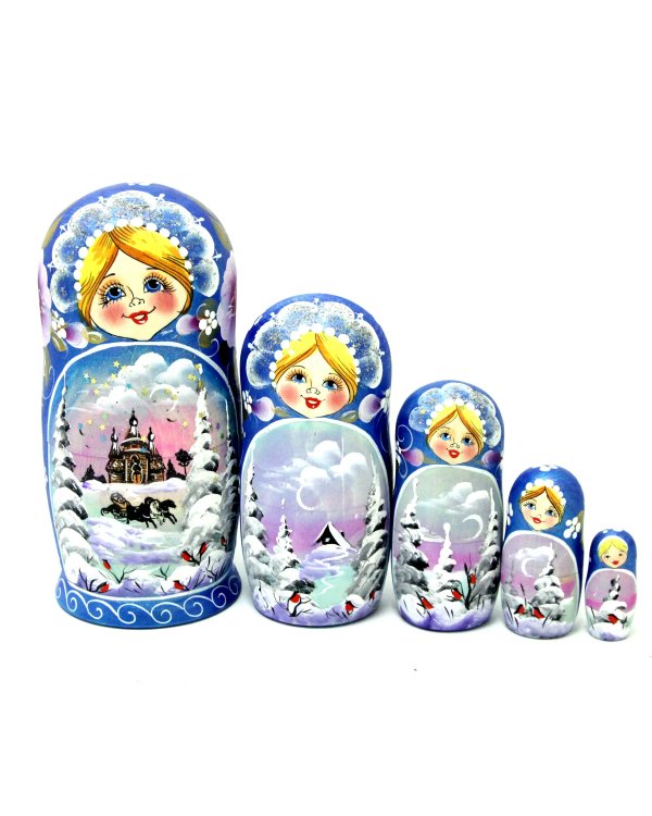 Матрешка Пейзаж А (синяя перламутровая) 5м17