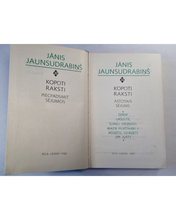 J.Jaunsudrabiņš. Kopoti raksti 8. Ūdeņi. Uršulīte. Sliņķu virsnieks. u.c.