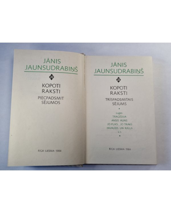 J.Jaunsudrabiņš. Kopoti raksti 13. Lugas: traģēdija, Ansis auns, Jo pliks,jo traks. u.c.