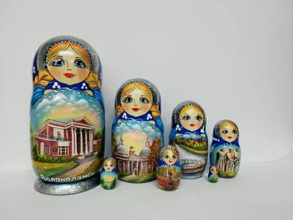 Матрешка Волоколамск синяя 7м 21см