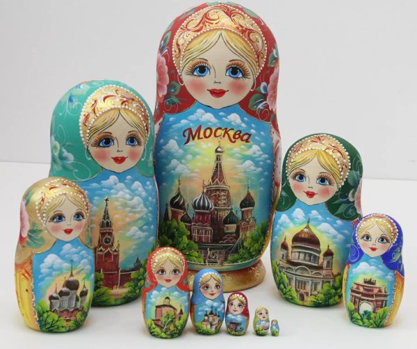 Матрешка Москва разноцветная 10м 25см