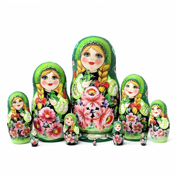 Матрешка Цветы (зеленый платок) 10м 25см