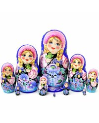 Матрешка Цветы (синий платок) 10м 25см