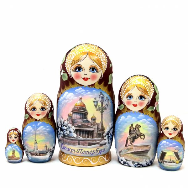 Матрешка Санкт-Петербург зима (коричневая) 17см 5м