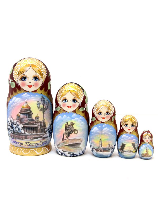Матрешка Санкт-Петербург зима (коричневая) 17см 5м