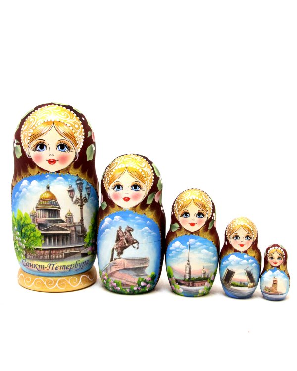 Матрешка Санкт-Петербург лето (коричневая) 17см 5м
