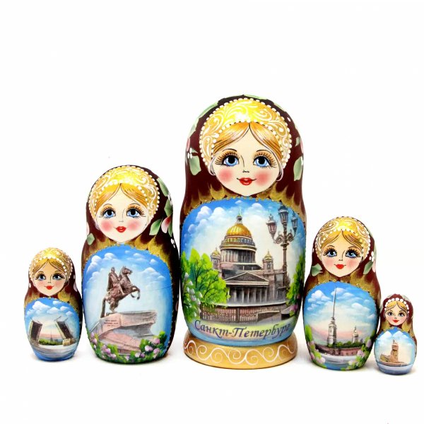 Матрешка Санкт-Петербург лето (коричневая) 17см 5м