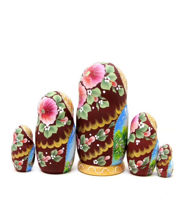Матрешка Санкт-Петербург лето (коричневая) 17см 5м