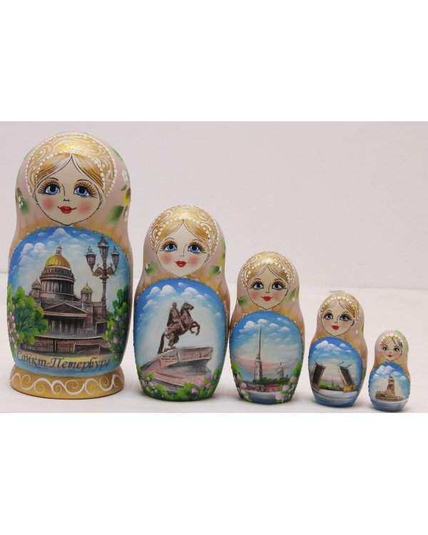 Матрешка Санкт-Петербург лето (бежевая) 17см 5м