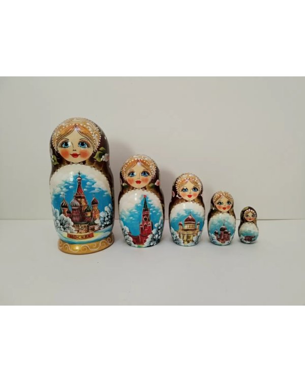 Матрешка Москва зима (коричневая) 17см 5м