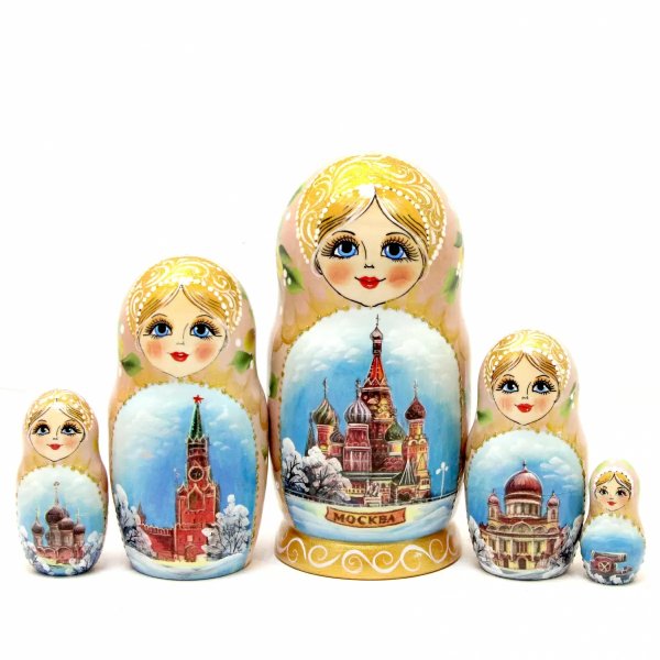 Матрешка Москва зима (бежевая) 17см 5м