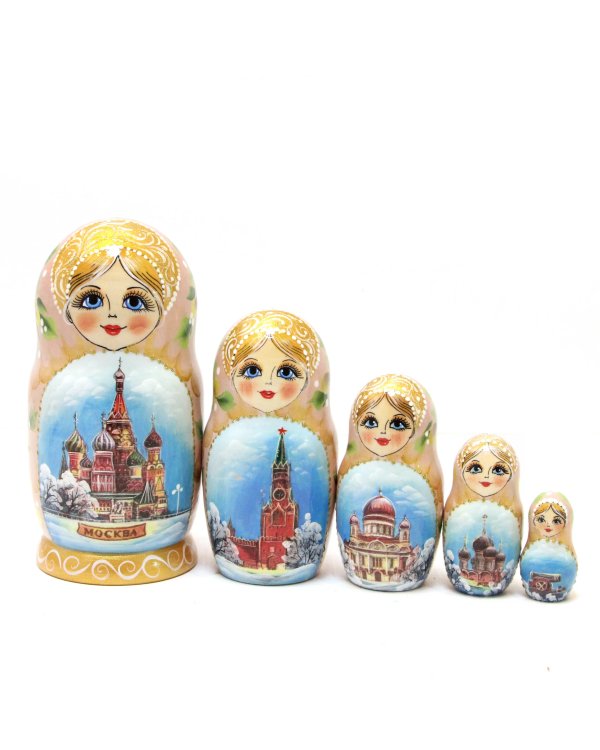 Матрешка Москва зима (бежевая) 17см 5м