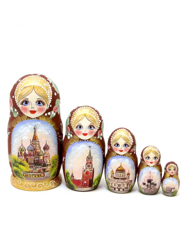 Матрешка Москва лето (коричневая) 17см 5м