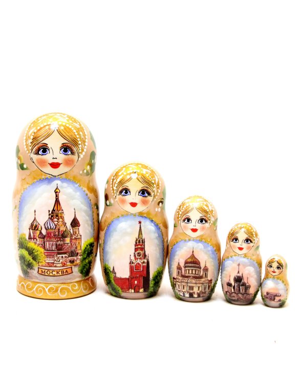 Матрешка Москва лето (бежевая) 17см 5м