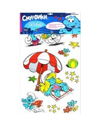 Наклейки для стен.Двойная.Смурфики.(62х38)