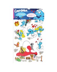 Наклейки для стен.Двойная.Смурфики(62х38)