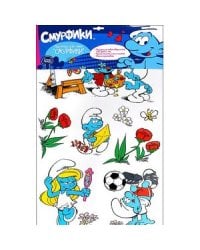 Наклейки для стен.Двойная.Смурфики.(62х38)