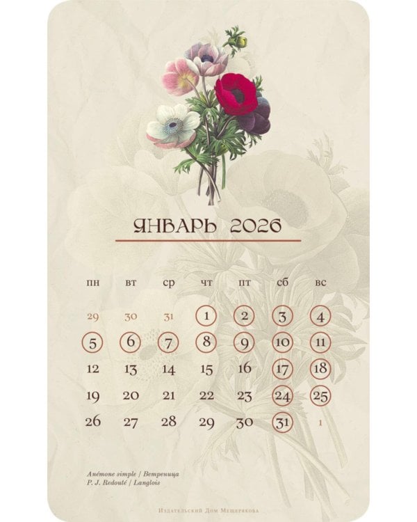 Календарь 2026. На языке цветов (набор из 6 карточек + деревянная подставка)