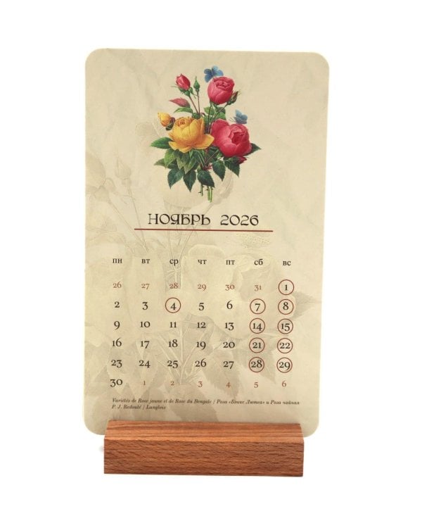 Календарь 2026. На языке цветов (набор из 6 карточек + деревянная подставка)