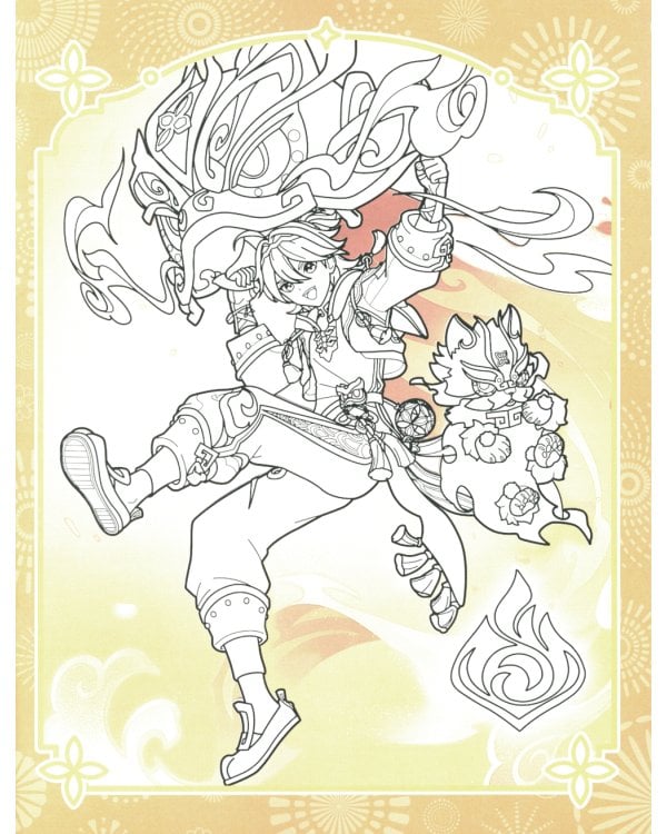 Genshin Impact. Раскраска по образцу (зеленая)