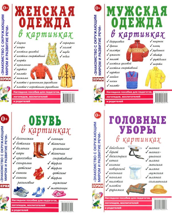 Одежда женская и мужская, обувь, головные уборы (комплект из 4-х наглядных пособий)