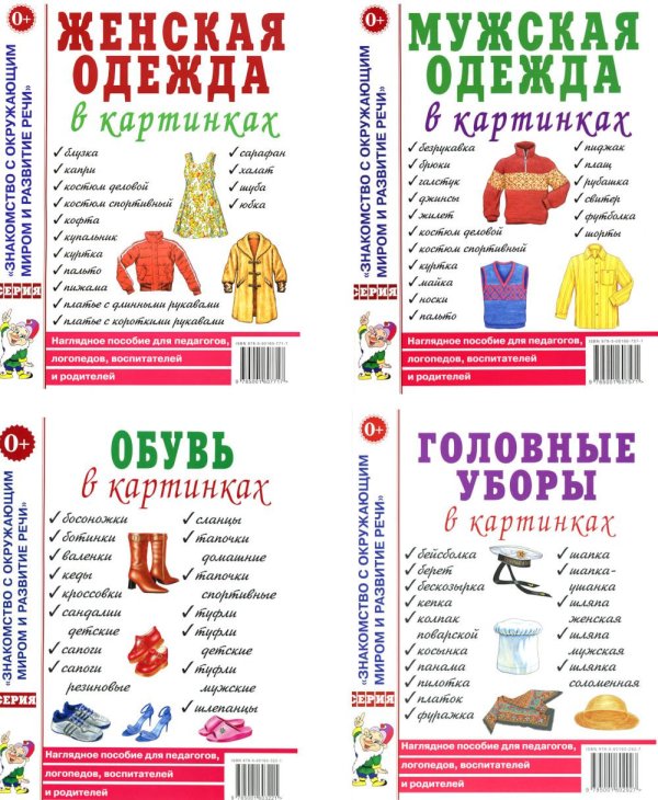 Одежда женская и мужская, обувь, головные уборы (комплект из 4-х наглядных пособий)
