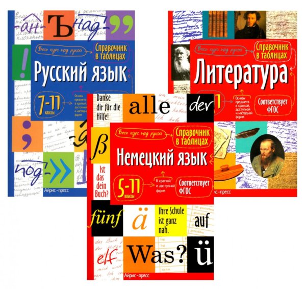 Справочник в таблицах. Русский язык. Литература. Немецкий язык. 7-11 кл. (комплект из 3-х книг)