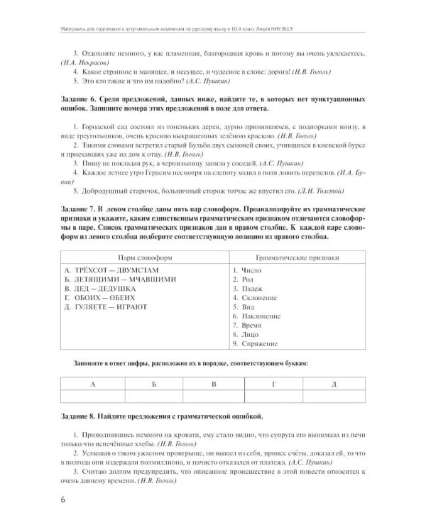Материалы для подготовки к вступительным экзаменам по Русскому языку в 10-й класс Лицея НИУ ВШЭ: учебное пособие