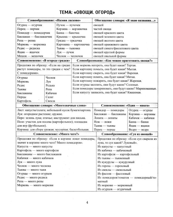 Речевой материал в таблицах для детей 4-6 лет: 25 лексико-грамматических тем: готовимся к школе