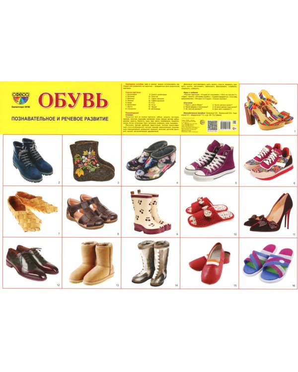 Демонстрационные картинки. Обувь: 16 демонстрационных картинок с текстом